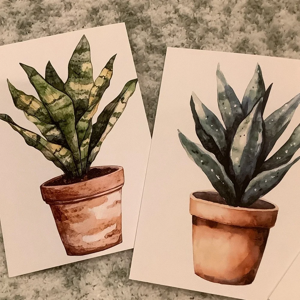 Green Plants Watercolor Variety Note Cards Set of Six NWT 4.25x5.5” - Picture 10 of 13